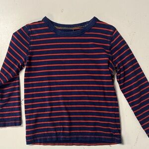 Mini Boden Striped Long Sleeve Crewneck T-Shirt Navy Orange 4/5